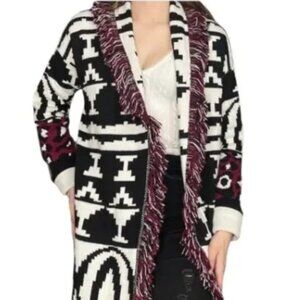 NWT San Lorenzo Open Cardigan Multiprint Aztect Blanket Sweater-Medium